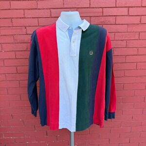 Vintage Tommy Hilfiger Color Block Rugby Shirt Long Sleeve Mens L/G Red White